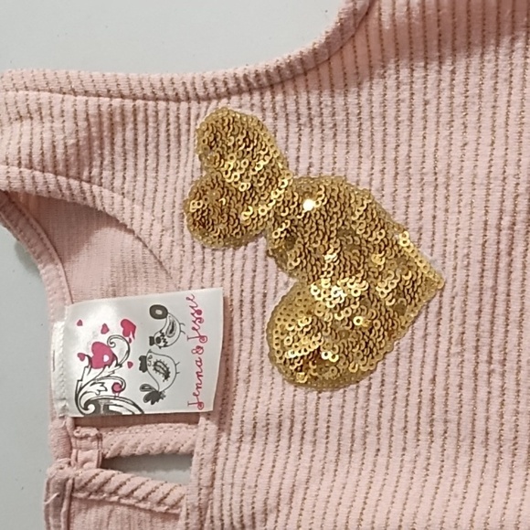 Jenna & Jessie 6X Pink Gold Hearts Sequins Soft Netted Skirt Knit Top Dress - Picture 4 of 10